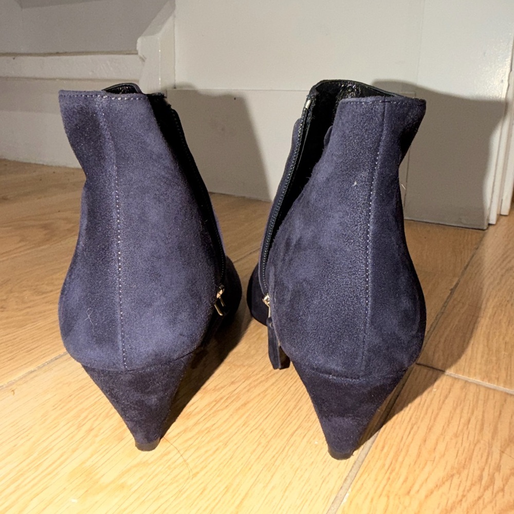 Prada Navy Suede Kitten Heel Ankle Boots - Picture 8 of 8